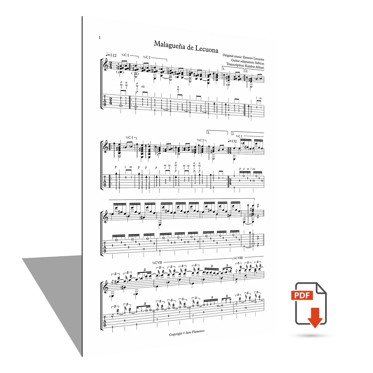 Sheet music <strong>"Malagueña de Lecuona"</strong> - Sabicas