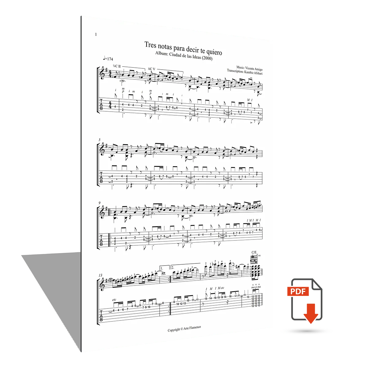 Sheet music <strong>"Tres notas para decir te quiero"</strong> - Vicente Amigo