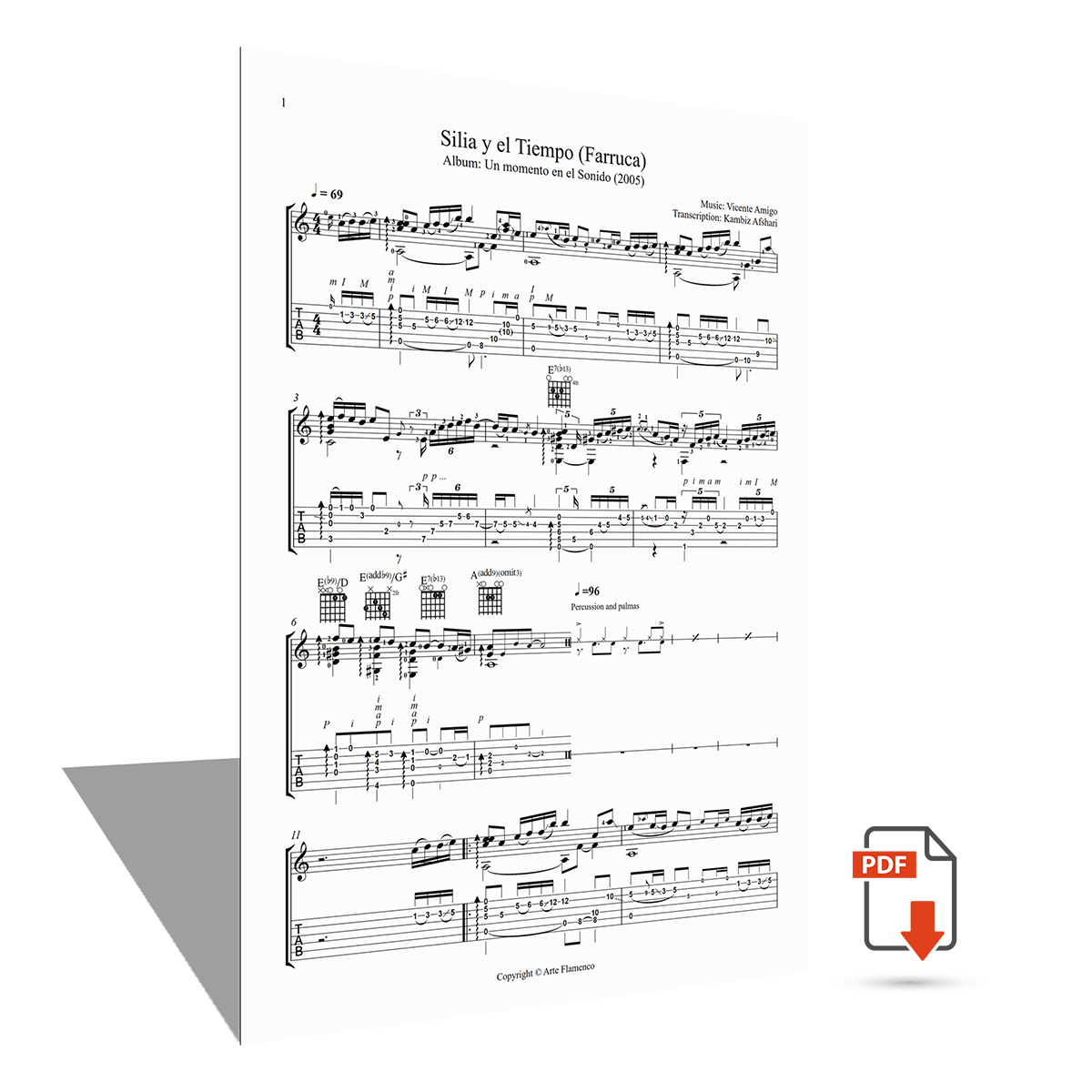 Sheet music “Silia y el Tiempo” Vicente Amigo Flamenco Transcriptions